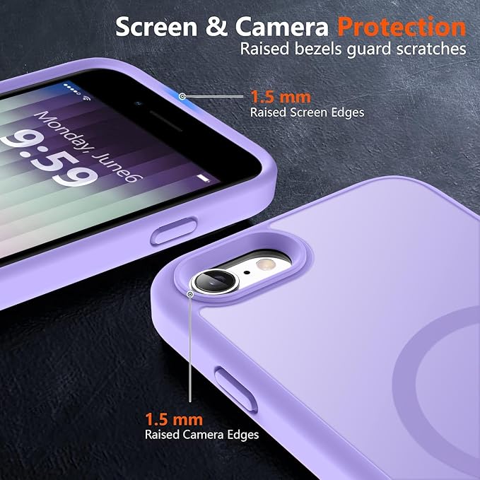MOCCA Strong Magnetic for iPhone SE Case 2022/iPhone SE 2020 Case/iPhone 7 Case/iPhone 8 Case [Compatible with Magsafe] Slim Thin Translucent Matte Protective Cover Phone Case 4.7'', Light Purple