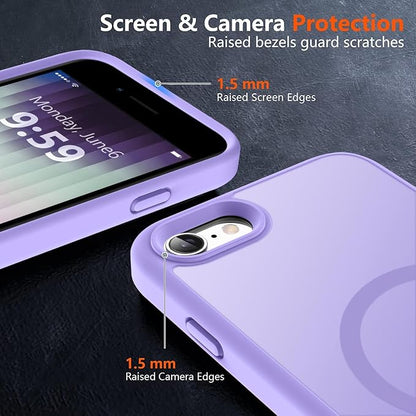 MOCCA Strong Magnetic for iPhone SE Case 2022/iPhone SE 2020 Case/iPhone 7 Case/iPhone 8 Case [Compatible with Magsafe] Slim Thin Translucent Matte Protective Cover Phone Case 4.7'', Light Purple