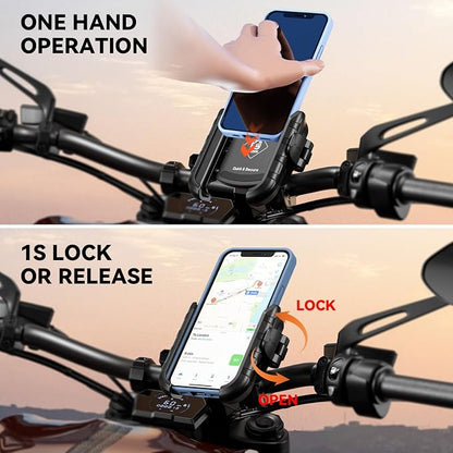 Kewig Motorcycle Phone Mount Holder- [Camera Friendly] [1s Lock & Release] Bike Phone Mount Handlebar Cell Phone Holder for Bicycle Scooter ATV, Fit for 5.4-7.2" Smartphones