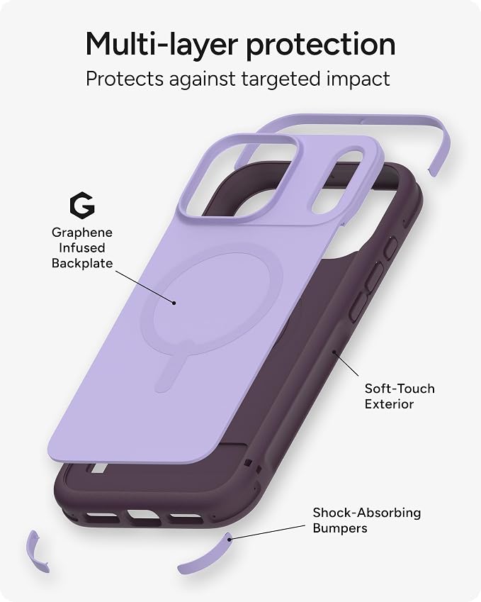 ZAGG Sedona Snap Case for iPhone 17 Pro Max - Purple Dusty Grape, Drop Protection (13ft/4m), Graphene-Reinforced Multi-Layer Protection, MagSafe Phone Case with Impact-Absorbing Bumpers, Slim