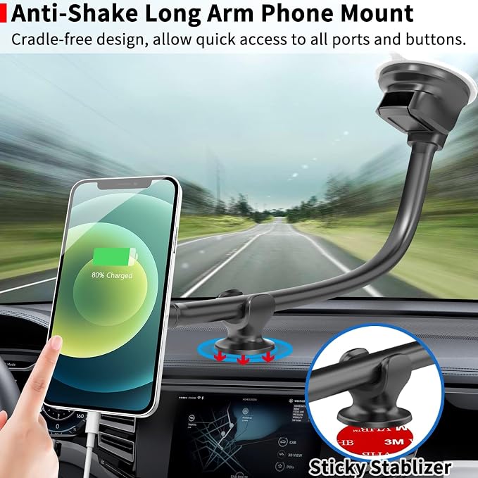 APPS2Car Magnetic Phone Holder for Car, Anti-Shake Windshield Phone Mount for Truck [Flexible Long Arm], Gooseneck Cell Phone Car Mount [6 Strong Magnets] Fit for iPhone & Android Smartphones