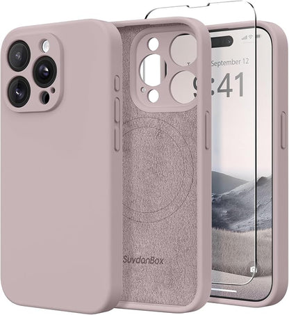 Magnetic for iPhone 15 Pro Max Case, Compatible with MagSafe, [Full Camera Protection][Screen Protector] Silicone Shockproof Protective Phone Case for iPhone 15 Pro Max 6.7", Hazel | Magnetic, Screen Protector, Silicone, Shockproof