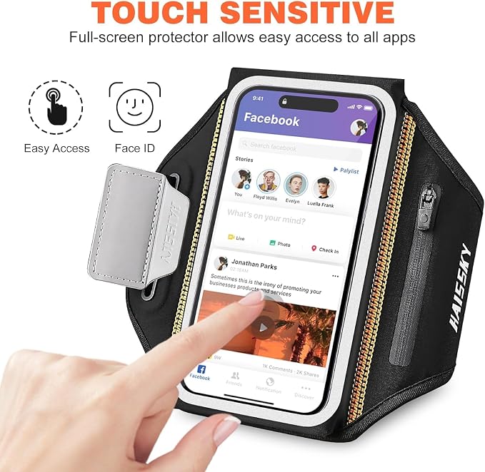 Phone Armband Holder for Running,3D Design Cell Phone Armband with Zipper Pocket for Earbuds Car Keys,Water Resistant Sport Running Arm Band for iPhone 16 15 14 13 12 11 Pro Max Fit Up to 6.9''