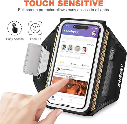 Phone Armband Holder for Running,3D Design Cell Phone Armband with Zipper Pocket for Earbuds Car Keys,Water Resistant Sport Running Arm Band for iPhone 16 15 14 13 12 11 Pro Max Fit Up to 6.9''