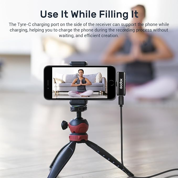 GODOX WES1 Kit1 Wireless Microphone for iPhone iPad, 2.4GHz Wireless MFi Certified Lavalier Mic, Plug and Play, Noise Cancelling,656ft, 7g Lightweight for Vlogs/Interviews/Live(1TX + 1RX(Lightning))