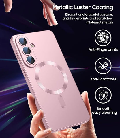 Magnetic for Samsung Galaxy S26 Case [Compatible with MagSafe][Built-in Camera Lens Protector] Slim Soft Silicone Bumper Shockproof Metallic Luster Phone Case, Rose Gold