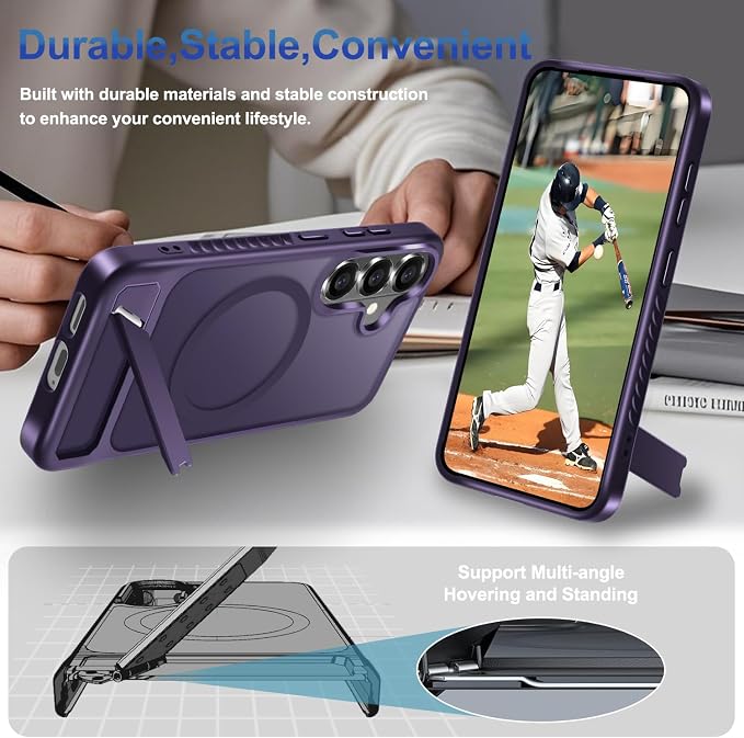 RMOCR for Samsung Galaxy S26 Case with Screen Protector+Lanyard Wrist Strap,Magnetic Translucent Matte Rugged Slim Phone Cover Built in Invisible Kickstand [Fit for MagSafe],2026 Purple