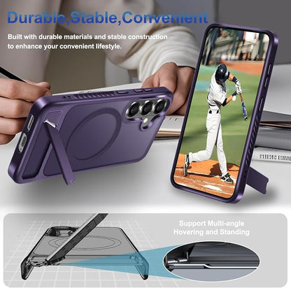 RMOCR for Samsung Galaxy S26 Case with Screen Protector+Lanyard Wrist Strap,Magnetic Translucent Matte Rugged Slim Phone Cover Built in Invisible Kickstand [Fit for MagSafe],2026 Purple