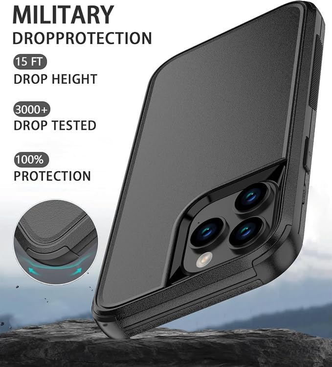 for iPhone 16 Pro Case [Shockproof] [Dropproof] [with Screen Protector ] Heavy Duty Protection Phone Case Cover - Black