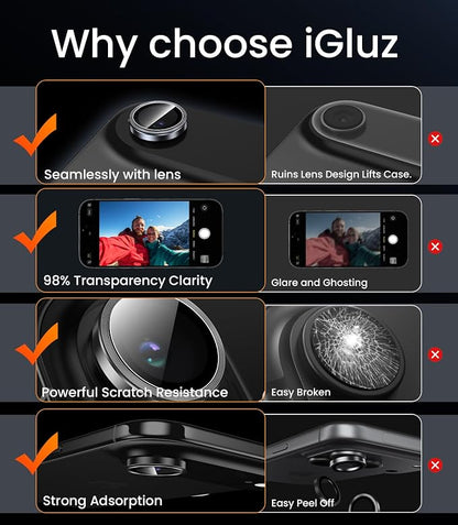iGluz 2 Pack Anti-Reflection Camera Lens Protector for iPhone Air [98% Transmittance][1-Step Installation][Strong Adsorption] 9H Shatterproof Tempered Glass- Black