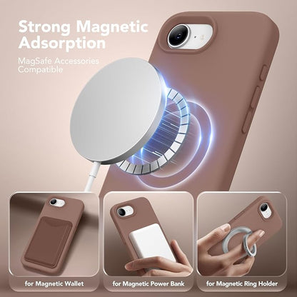 Magnetic for iPhone 17e/iPhone 16e Case, Compatible with MagSafe, [Soft Anti-Scratch Microfiber Lining] Slim Silicone Shockproof Protective Phone Case for iPhone 17e/16e 6.1", Brown