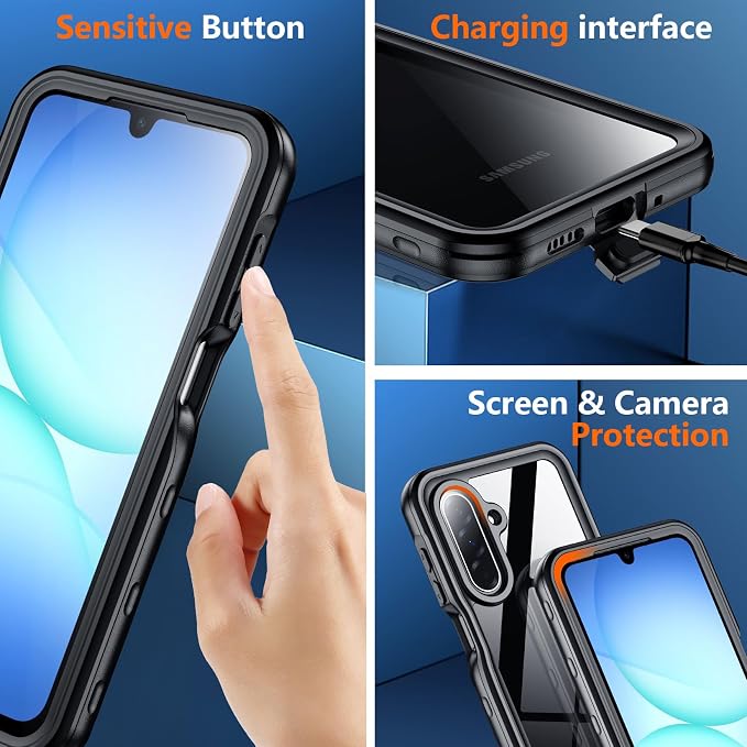 SPIDERCASE for Samsung Galaxy A17 Waterproof Case, IP68 Waterproof Case, Military-Grade Drop Protection, Full-Body Shockproof Dustproof Cover,Black