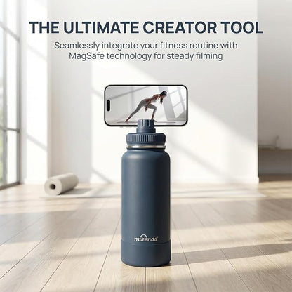 32oz Insulated Tumbler with Magnetic Phone Holder, Gym Water Bottle | Leak Proof Lid, 24hr Cold & 12hr Hot, Non-Slip Base | Travel Mug, Reusable & Eco-Friendly (indigo, 32, ounces)