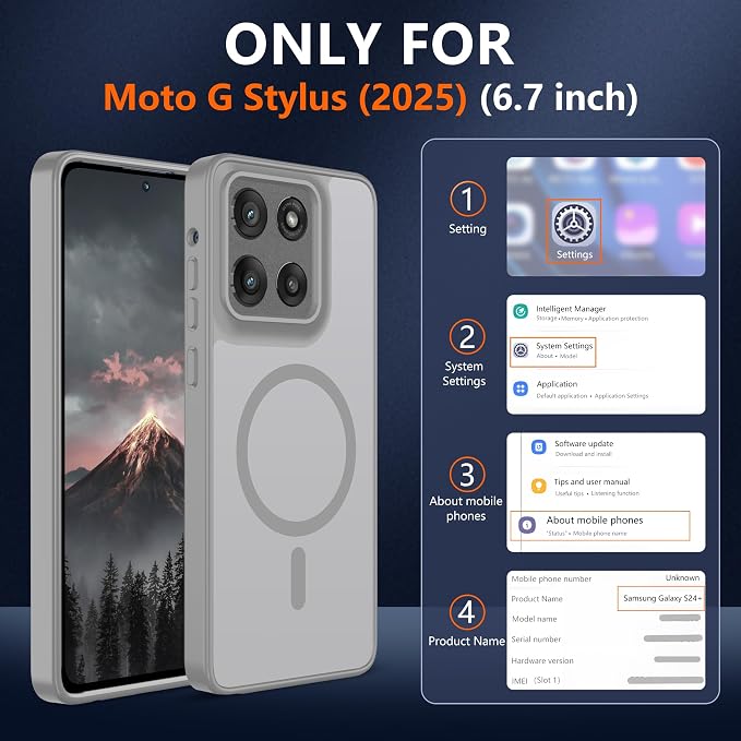 For Motorola Moto g Stylus 2025 Case [Compatible with Magsafe] Translucent Matte Magnetic Phone Case,Slim Thin Duty Shockproof Protection Cover with 2pc HD Screen Protector for Moto G Stylus 2025-Gray