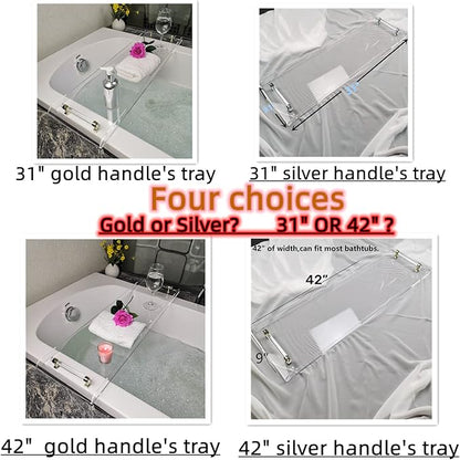 42" transaprent Bathtub Caddy with Silver Handle for Luxury Bathroom