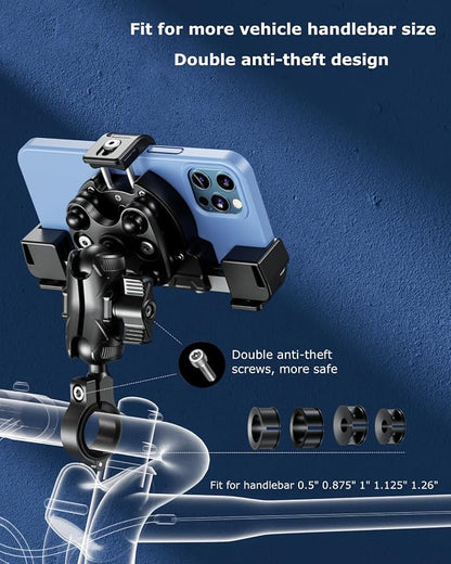 Kewig Motorcycle Phone Mount with Vibration Dampener & Not Block Camera, Safely Anti-Theft Motorycle Phone Holder Handlebar Cellphone Mount for Bike Motorcycle Scooter ATV/UTV Fit 5.4-7.2" Phone