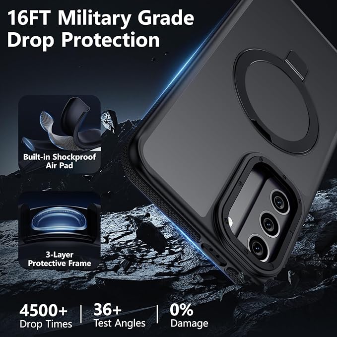 for Samsung Galaxy S21 Case, Magnetic Adjustable Ring Stand [Fit for Magsafe], [Military-Grade Shockproof Protection] Phone Case with Kickstand&Ring Holder (Black)