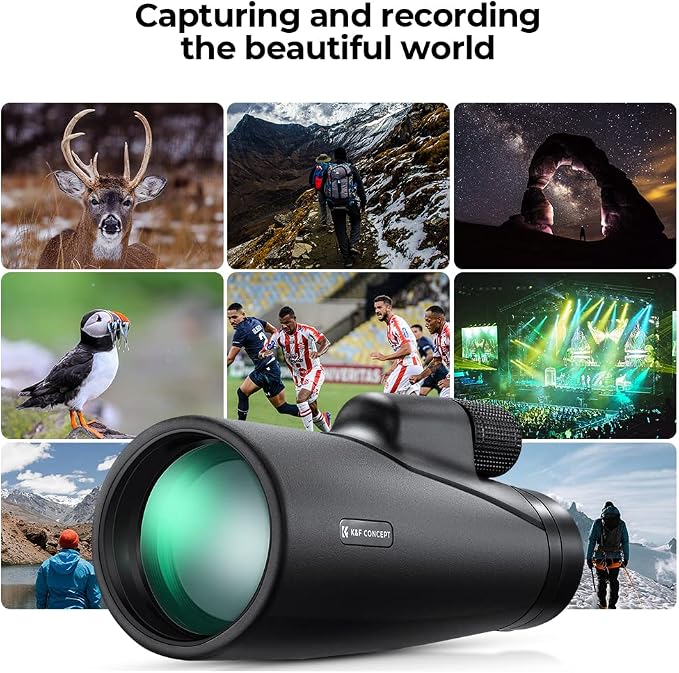 K&F Concept 12X50 HD Monoculars, Monoculars Telescope for Adults with BAK4 Prism & FMC Lens, Waterproof Monocular Scope with Dual Focus for Bird Watching Hunting Wildlife Hiking Traveling