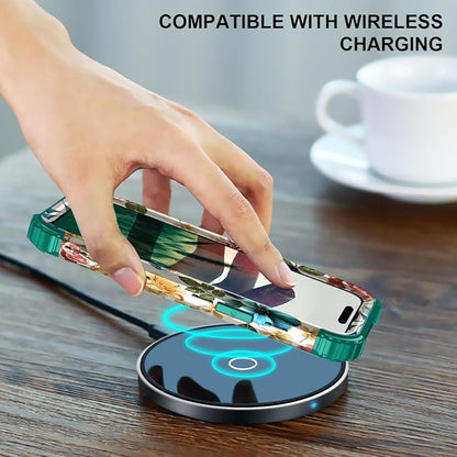 Hocase for iPhone 15 Plus Case, Heavy Duty Shockproof Protection Soft Silicone Rubber Bumper+Hard Plastic Hybrid Protective Case for iPhone 15 Plus 6.7" 2023 - Teal Flowers