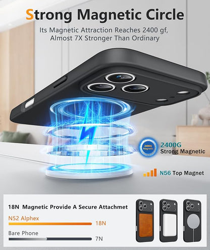 FNTCASE for iPhone 17 Pro Max Case: [Compatible with Magsafe] Integrated Silicone Phone Cases with [Full Camera Protection] [Screen Protector] Military Grade Shockproof Protective Cover - Full Black