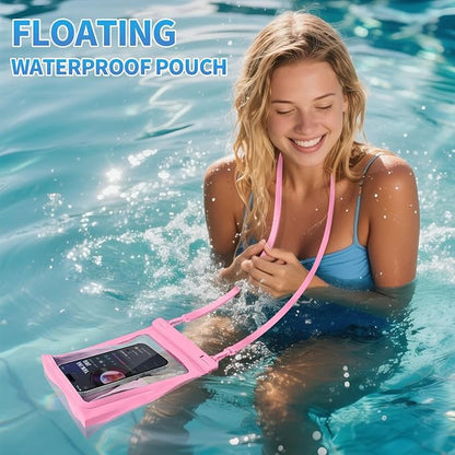 PEDVSTY Large Waterproof Phone Pouch [with Sealing Strip], Cell Phone Dry Bag for iPhone 17 16 15 14 13 Pro Max Galaxy S25 S24 S23 All Devices, Floating Water Proof Bag for Beach Water Park Hot Pink