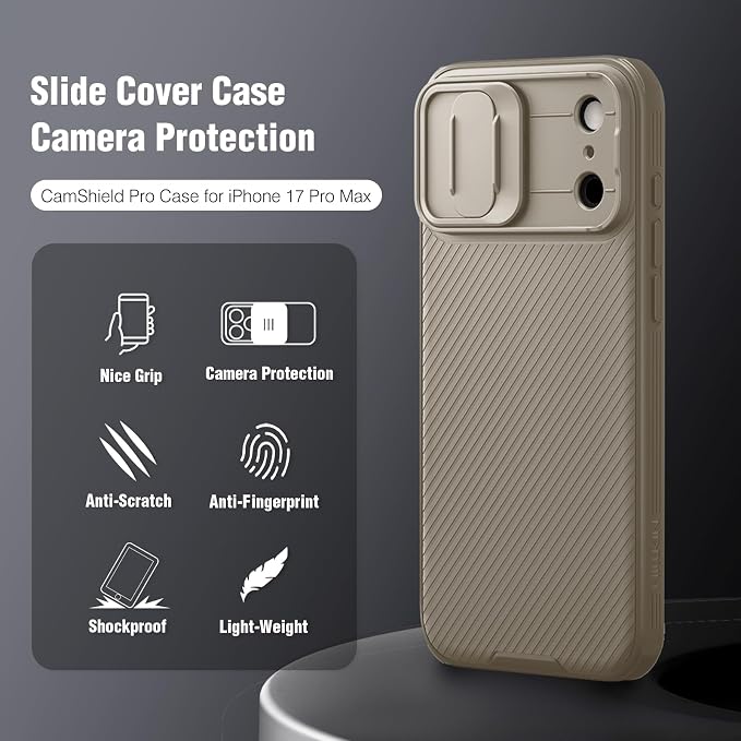 Nillkin Camshield Case for iPhone 17 Pro Max Case, [Built-in Dual Camera Cover][Slim Profile] [Military Grade Drop Protection] Shockproof Bumper Phone Case 6.9 inch 2025 Gold