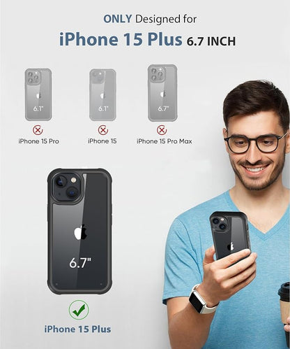 Compatible with iPhone 15 Plus Case, Built-in Screen Protector, with Camera Lens Protector, Anti-Yellowing Full Body Phone Case, Shockproof Protective Cover for 15Plus 6.7" (Black)