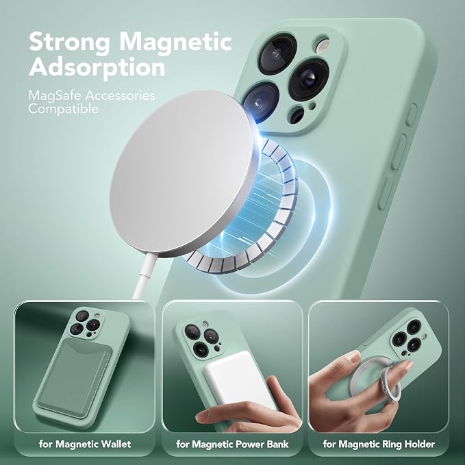 Magnetic for iPhone 13 Pro Case, Compatible with MagSafe, [Full Camera Protection][Screen Protector] Silicone Shockproof Protective Phone Case for iPhone 13 Pro 6.1", Mint