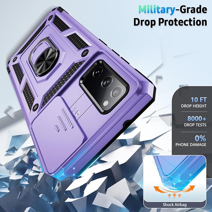 Weycolor for Samsung Galaxy S20 FE 5G Case with Camera Lens Cover, HD Screen Protector, 10 FT Military Grade Drop Protection, Magnetic Ring Holder Kickstand Protective Phone Case, Lavender