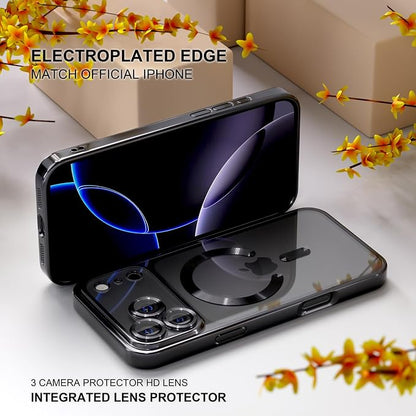 Misea Magnetic for iPhone 17 Pro Max Case Compatible with MagSafe [Never Yellowing] [Military Grade Drop Protection] Full Camera Lens Protector Plating Soft Clear Phone Case for Women, Black