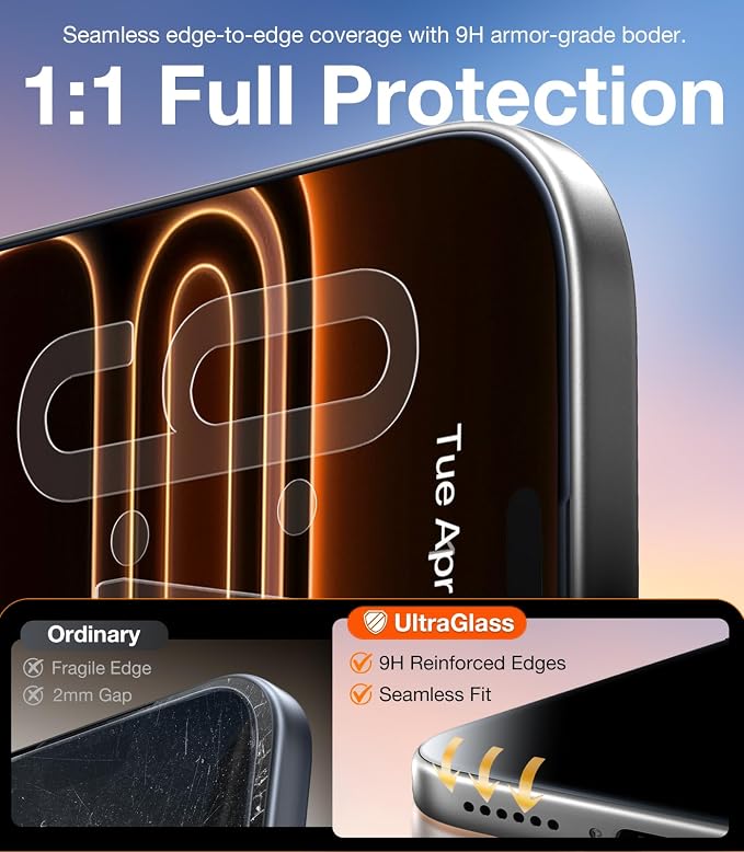 UltraGlass TOP 9H+ Armor for iPhone 15 Pro Privacy Screen Protector [NO.1 Military Grade Shatterproof] Screen Protector 15 Pro Tempered Glass [100% Anti-Spy], Longest Durable, 2 Pack