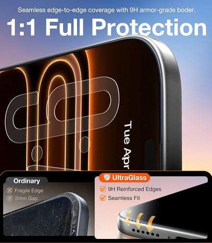 UltraGlass TOP 9H+ Armor for iPhone 15 Pro Privacy Screen Protector [NO.1 Military Grade Shatterproof] Screen Protector 15 Pro Tempered Glass [100% Anti-Spy], Longest Durable, 2 Pack
