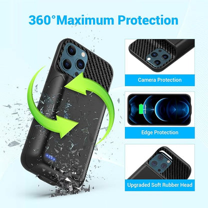Battery Case for iPhone 12, 12 Pro (6.1 inch), Upgrade 13800mah Portable Slim Battery Charging Case, Rechargeable Charger External Charging Case with Tempered Glass Screen Protector Black