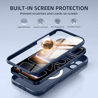 BERFY for iPhone 17 Pro Max Case, Compatible with MagSafe, Built-in Glass Screen Protector, Camera Protection, Shockproof Full Body Phone case 6.9", Translucent Blue