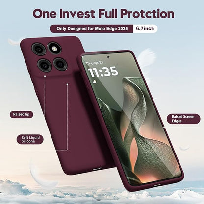 oakxco for Motorola Moto Edge 2025 Phone Case Liquid Silicone, Thin Slim Soft Rubber Gel TPU Plain Protective Simple Cover for Women Girl Cute, Matte Solid Color Aesthetic, Burgundy Wine