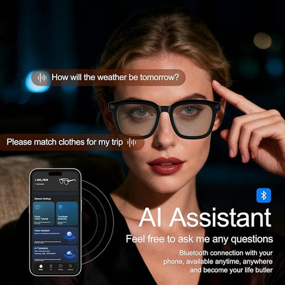 Ai Smart Glasses with Camera and Bluetooth - 4K HD Video Recording, Real-Time Translation, with Color-Changing Lenses for Travel, Sports, Outdoor Use