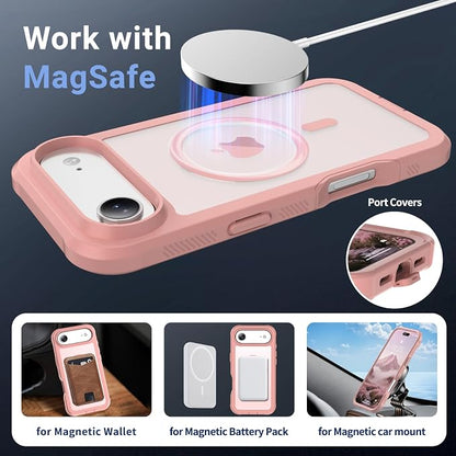 jaroco Magnetic for iPhone Air Case, [Compatible with MagSafe][Military Grade Drop Protection][Heavy Duty Protection][Non-Slip][Shockproof] 2-Layer Durable Bumper Phone Case 6.5''-Pink