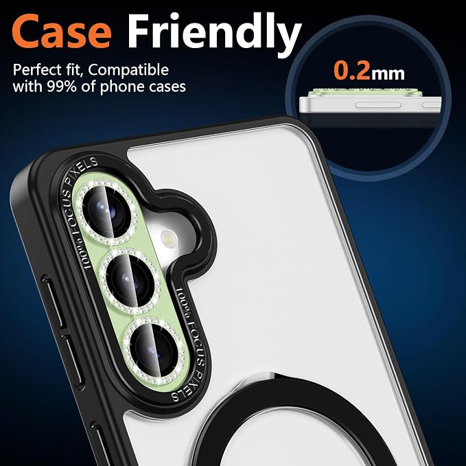 for Samsung Galaxy S26 Plus Camera Lens Protector, Electroplated Matte Back with 9H Tempered Glass Lens Protector, [Strong Adsorption] [Case-Friendly] Metal Ring HD Lens Cover, Green Diamond
