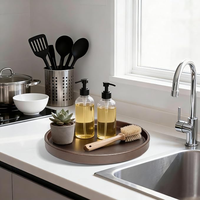 1 Pack 10" Bathroom and Vanity Tray, ABS Bathroom Counter Organizer, Coffee Table Decor for Perfume, Candles, Keys &More. Kitchen Countertop Organizer, Decorative Tray Soap Holder, Brown