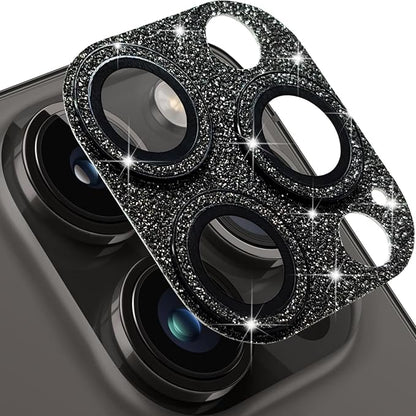 Compatible with iPhone 13 Pro and iPhone 13 Pro Max Camera Lens Protector, Bling Glitter 9H Tempered Glass Camera Cover Anti Scratch Shockproof Lens Protective Cover-Black