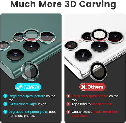 Tensea [3+2PCS for Samsung Galaxy S22 Ultra Camera Lens Protector, 9H Tempered Glass Camera Cover Screen Protector Metal Individual Ring for S22 Ultra 5G 2022 [Installation Tray][Removal tool]- Green