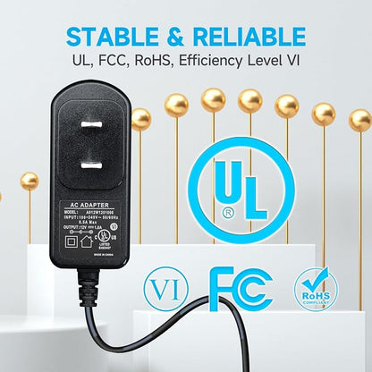 UL Listed 12V 1A Power Supply Adapter with 10ft Long Cord, 12V 1000mA 12W AC Adapter Charger Replacement for LED Strip Light Keyboard BT Speaker Router CCTV Camera Webcam DVR NVR and More