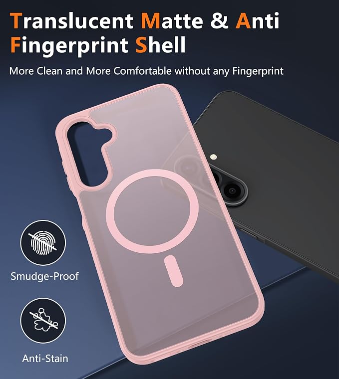 FNTCASE for Galaxy A26 5G Phone Case: Magnetic Matte Translucent Military Grade Drop Protection Cell Phone Cover - Slim Rugged Durable Shockproof Protective for Samsung A26 Cases - Light Pink