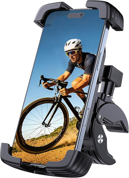 Bike Phone Holder Mount, Motorcycle Phone Mount, 360° Adjustable Phone Holde Mount for Bike and Motorcycle, Shockproof & Anti-Shake Design, Fits 4.7–7” Smartphones (Black)