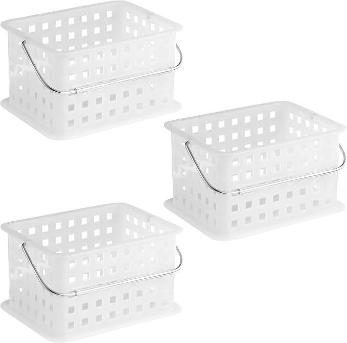iDesign Portable Shower Caddy Basket with Handle for Dorm or Bathroom, Set of 3, Frost, Made in USA