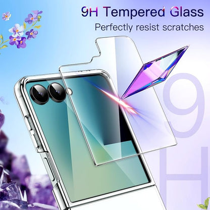 JETech 3 in 1 Case for Samsung Galaxy Z Flip 7, Clear | 2 Tempered Glass Front Screen Protectors, Scratch Resistant, Crystal Transparent Hard PC Shell, Protective Phone Cover