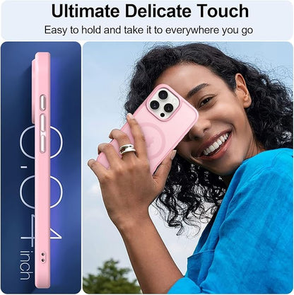 MOCCA Strong Magnetic for iPhone 16 Pro Max Phone Case, [Compatible with Magsafe][16FT Mil-Grade Drop Protection] Slim Thin Translucent Matte Protective Cover Case for iPhone 16 Pro Max Case, Pink