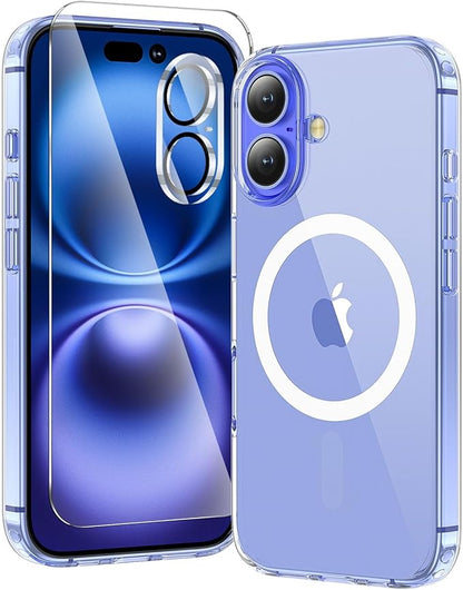 3 in 1 for iPhone 16 Plus Case Clear | with MagSafe,Screen Protector *1 & Camera Lens Protector*1, Military-Grade Protection
