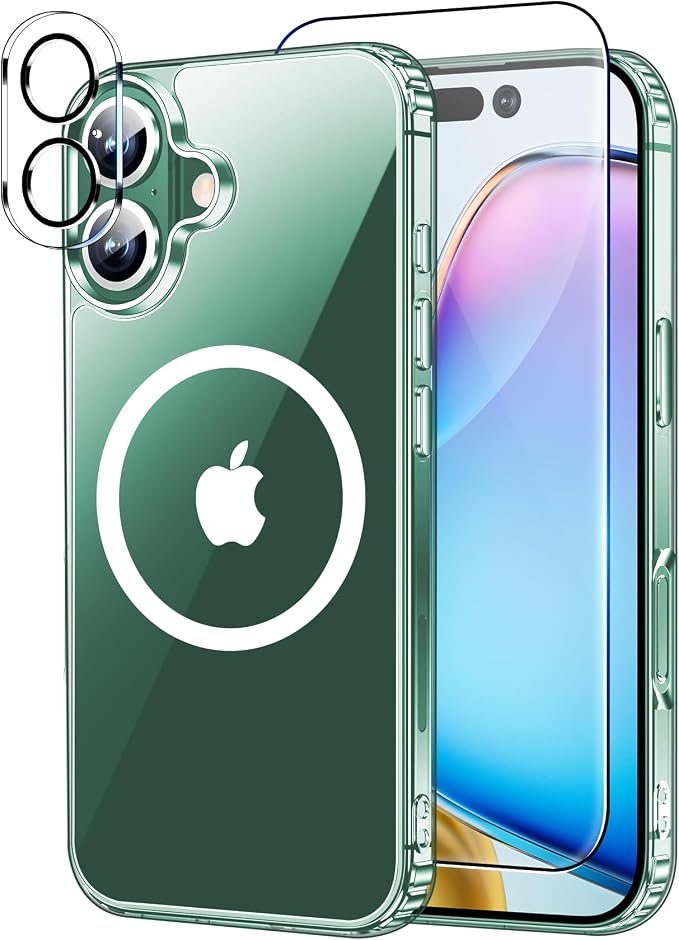 xiwxi for iPhone 16 Plus Case, [Compatible with Magsafe], with Screen Protector+Camera Protector, [Military-Grade Drop Protection], Anti-Yellowing Magnetic Phone Case-Clear