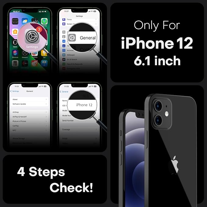 TOCOL for iPhone 12 Case, Compatible with Magsafe, Full Camera Protection, Built-in Magnetic Ring, Translucent Matte Phone Case for iPhone 12 6.1 inch (Black)